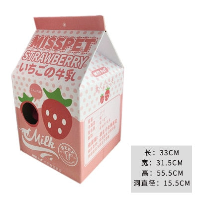 Misspet Strawberry milk carton cat house with scratch board