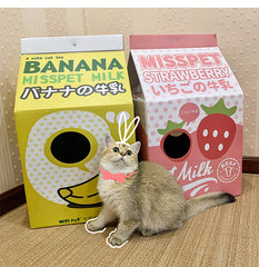 Misspet Banana milk carton cat house with scratch board